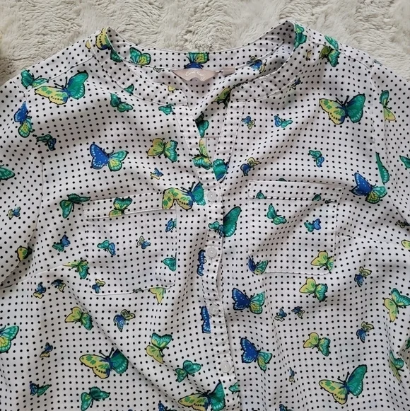 ✨️CL Coral Bay White Black Polka Dot Butterfly Print Blouse Size XL - Picture 3 of 10